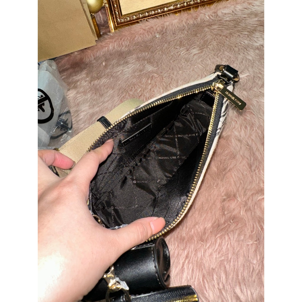 ORIG & IMPORTED MK Jet Set Crossbody Tech Accessories Attached Black Multi Palm Leaves