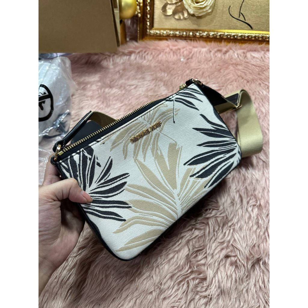 ORIG & IMPORTED MK Jet Set Crossbody Tech Accessories Attached Black Multi Palm Leaves