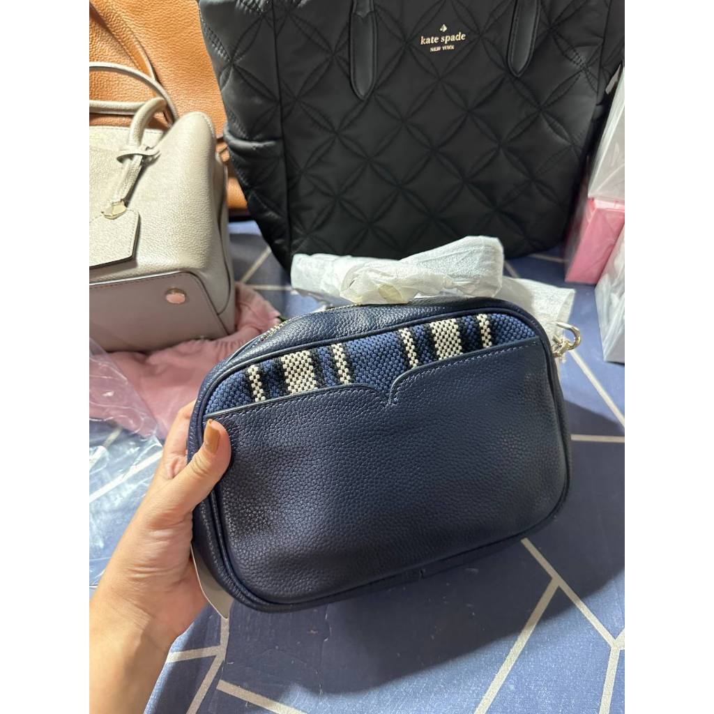 ORIG & IMPORTED KS Astrid Canvas Stripe Medium Crossbody Bag Blue