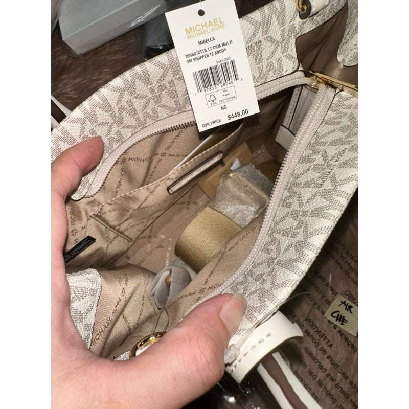 ORIG & IMPORTED MK Mirella Small Logo Crossbody Bag Brown White vanilla