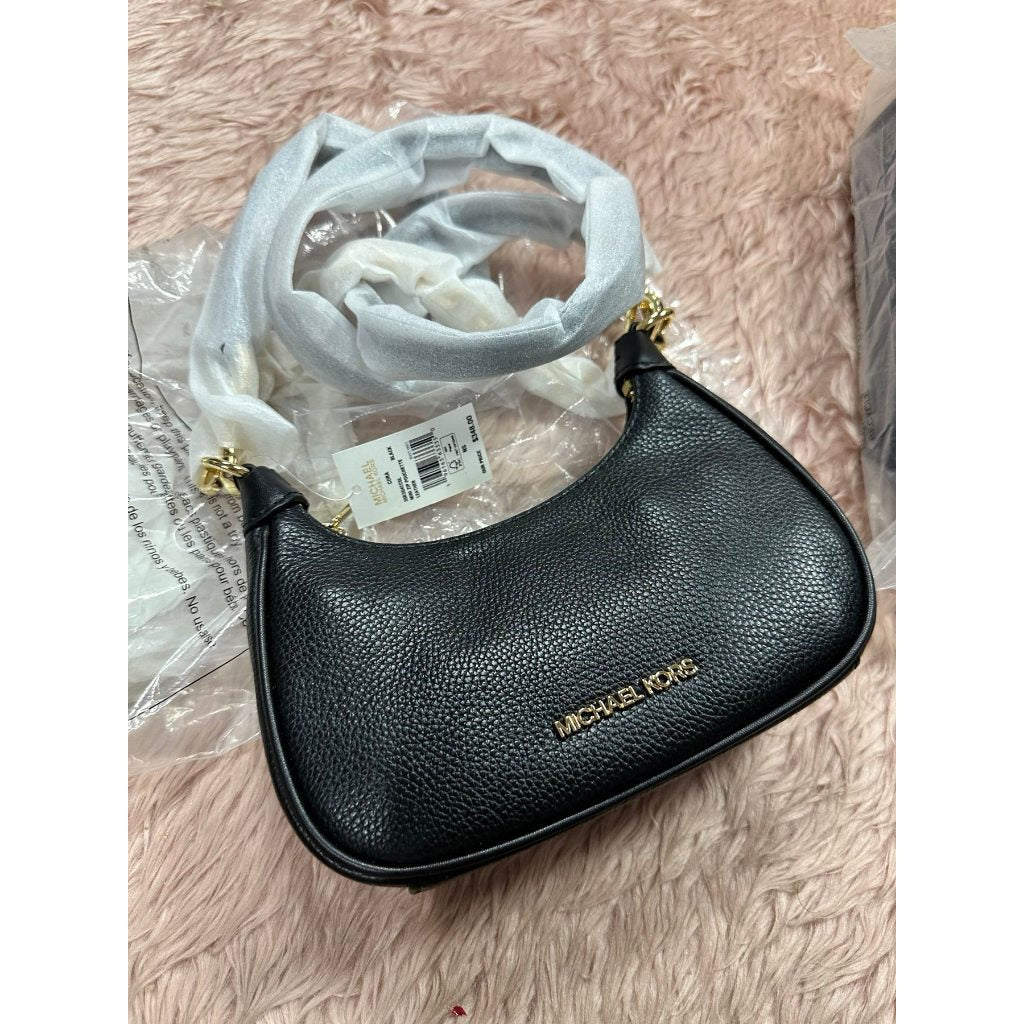 ORIG & IMPORTED MK Cora Extra-Small XS Pebbled Leather Shoulder Chain Bag Black