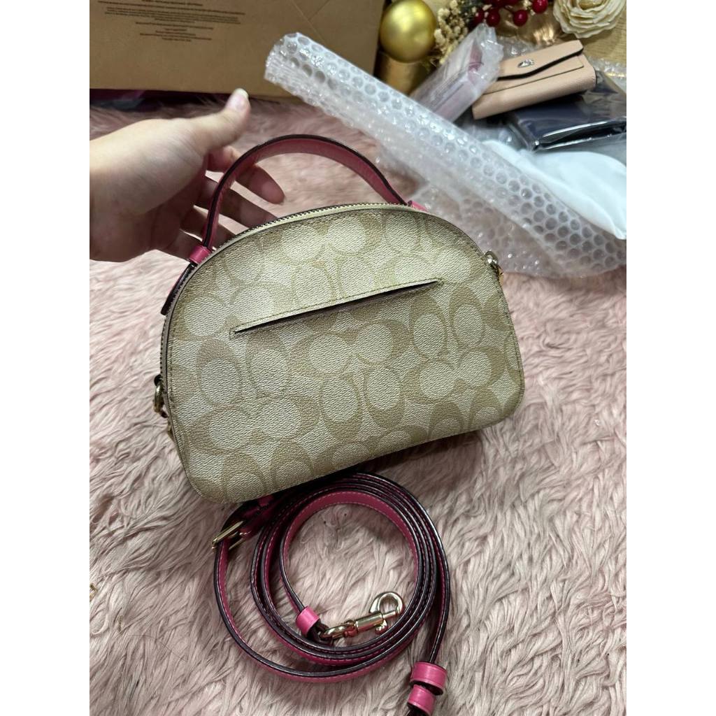 ORIG Preloved CCH Serena Satchel In Signature Canvas in Light Khaki/Pink Small Bag