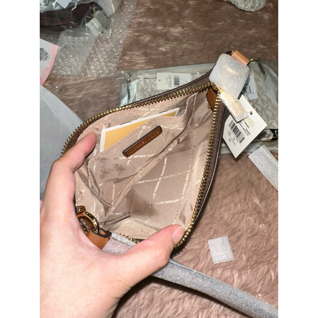 ORIG & IMPORTED MK Jet Set Small Signature Logo Large Wristlet Wallet Bag brown white Pink