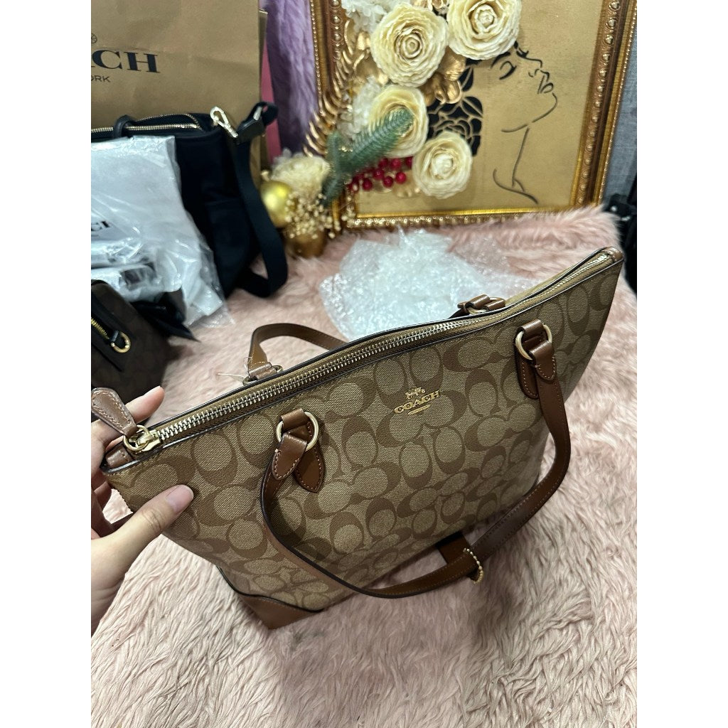 ORIG & IMPORTED CCH Zip Top Tote In Signature Canvas Khaki Brown Bag