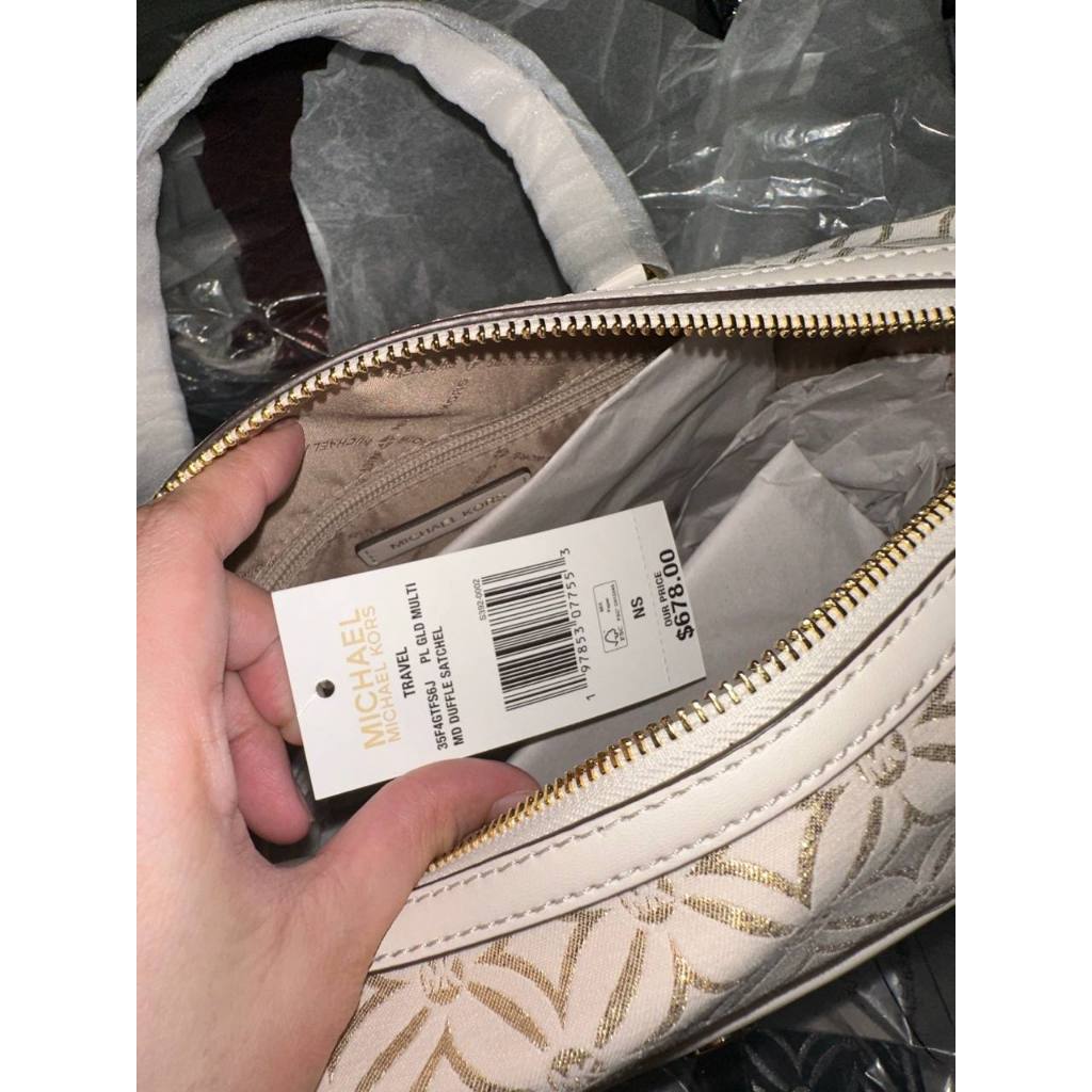 ORIG & IMPORTED MK Medium Duffle Satchel Bag Glitter Vanilla White