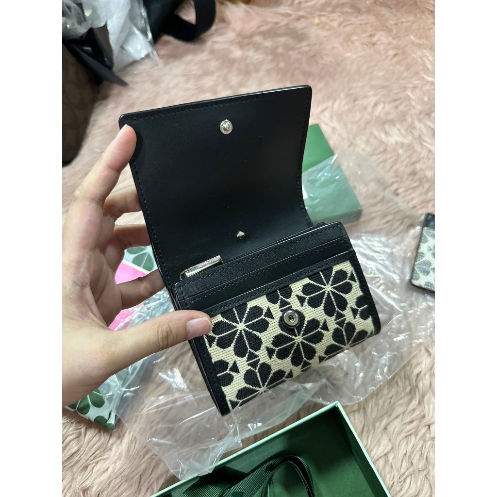 ORIG Preloved KS Spade flower jacquard small zip wallet bifold retail wallet