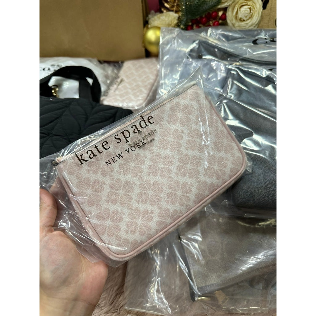 ORIG & IMPORTED KS Leila Spade Flower Convertible Wristlet Small Bag Beige/Black/Pink