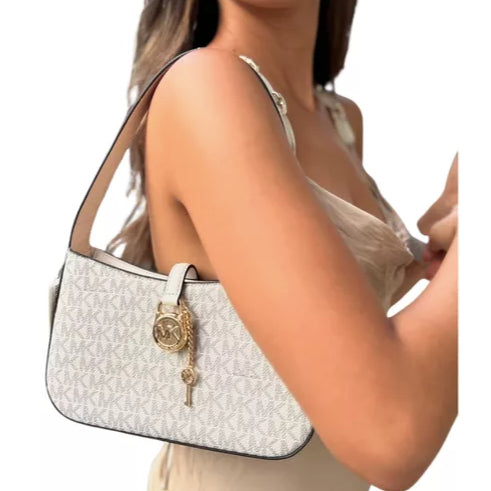 ORIG & IMPORTED MK Lyra Small Zip Pouchette Shoulder Hand Bag Brown White