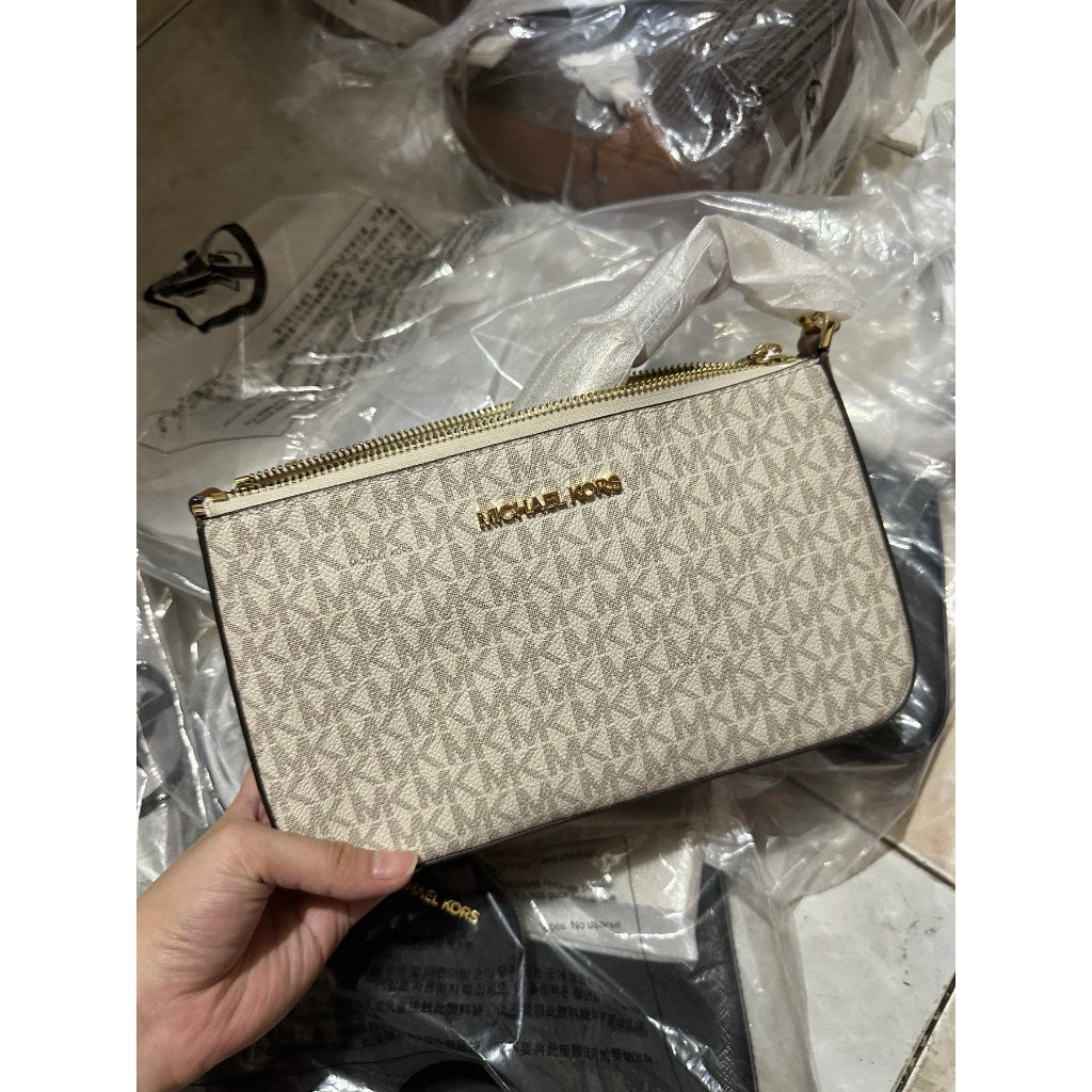 ORIG & IMPORTED MK Jet Set Signature Crossbody Tech Attachment Bag in Brown / Vanilla White