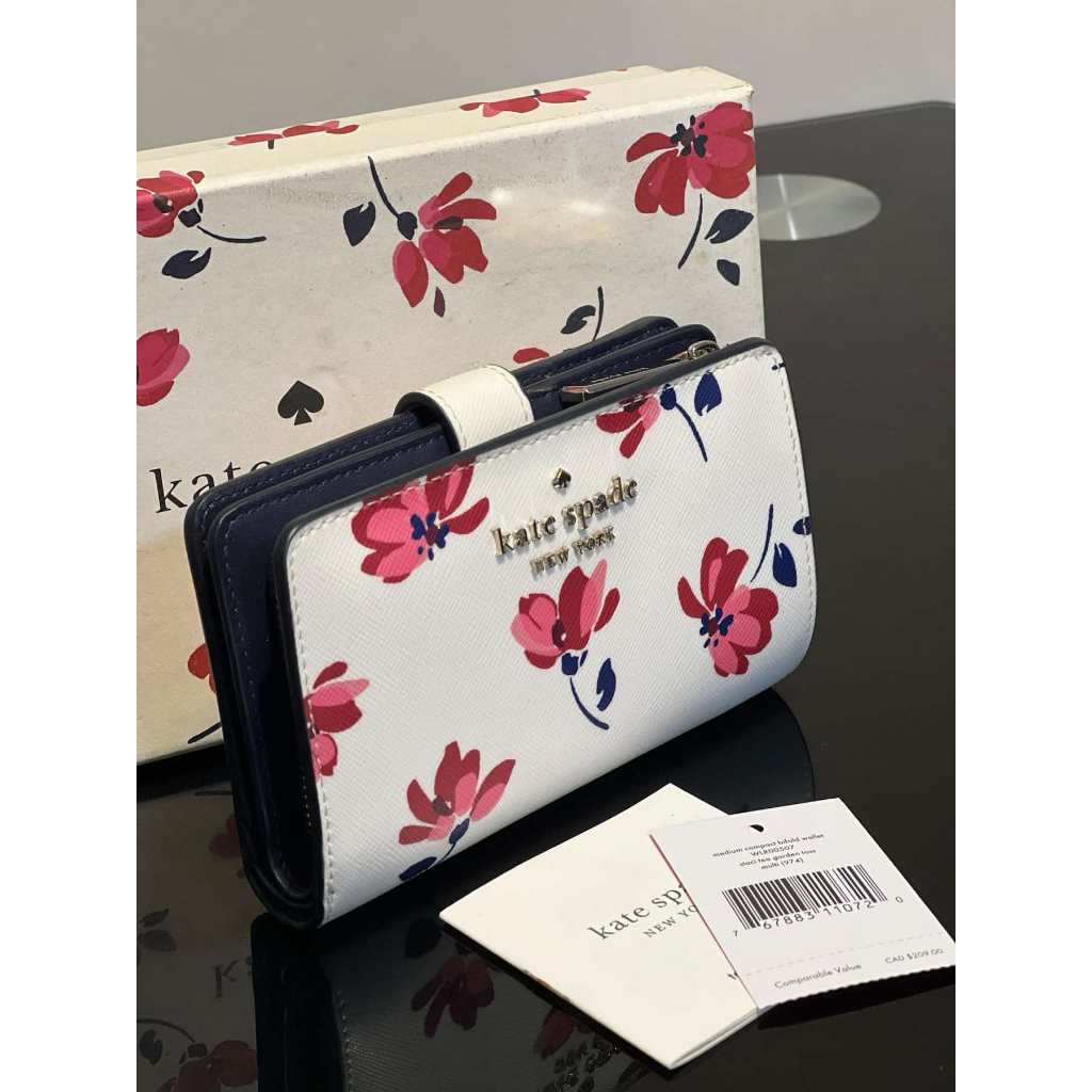 ORIG PRELOVED  KS Medium Bifold Wallet Staci Tea Garden White