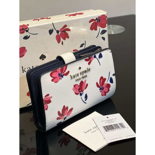 ORIG PRELOVED  KS Medium Bifold Wallet Staci Tea Garden White