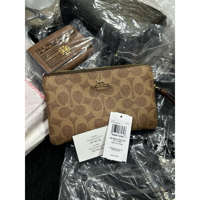 ORIG & IMPORTED CCH Large Corner Zip Wristlet Phone Wallet In Signature Canvas Brown/Khaki
