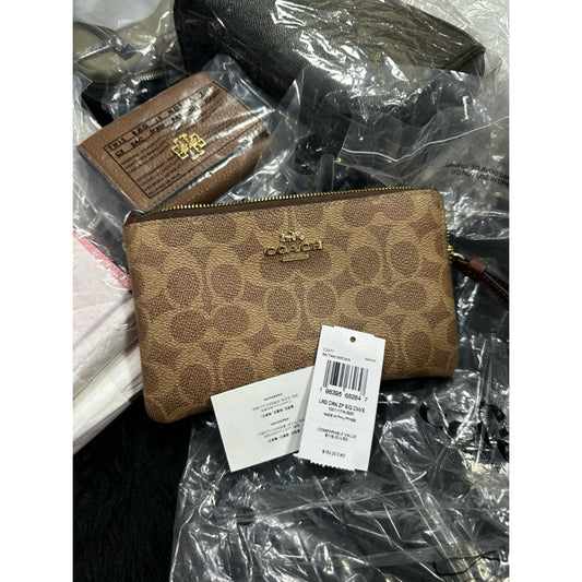 ORIG & IMPORTED CCH Large Corner Zip Wristlet Phone Wallet In Signature Canvas Brown/Khaki