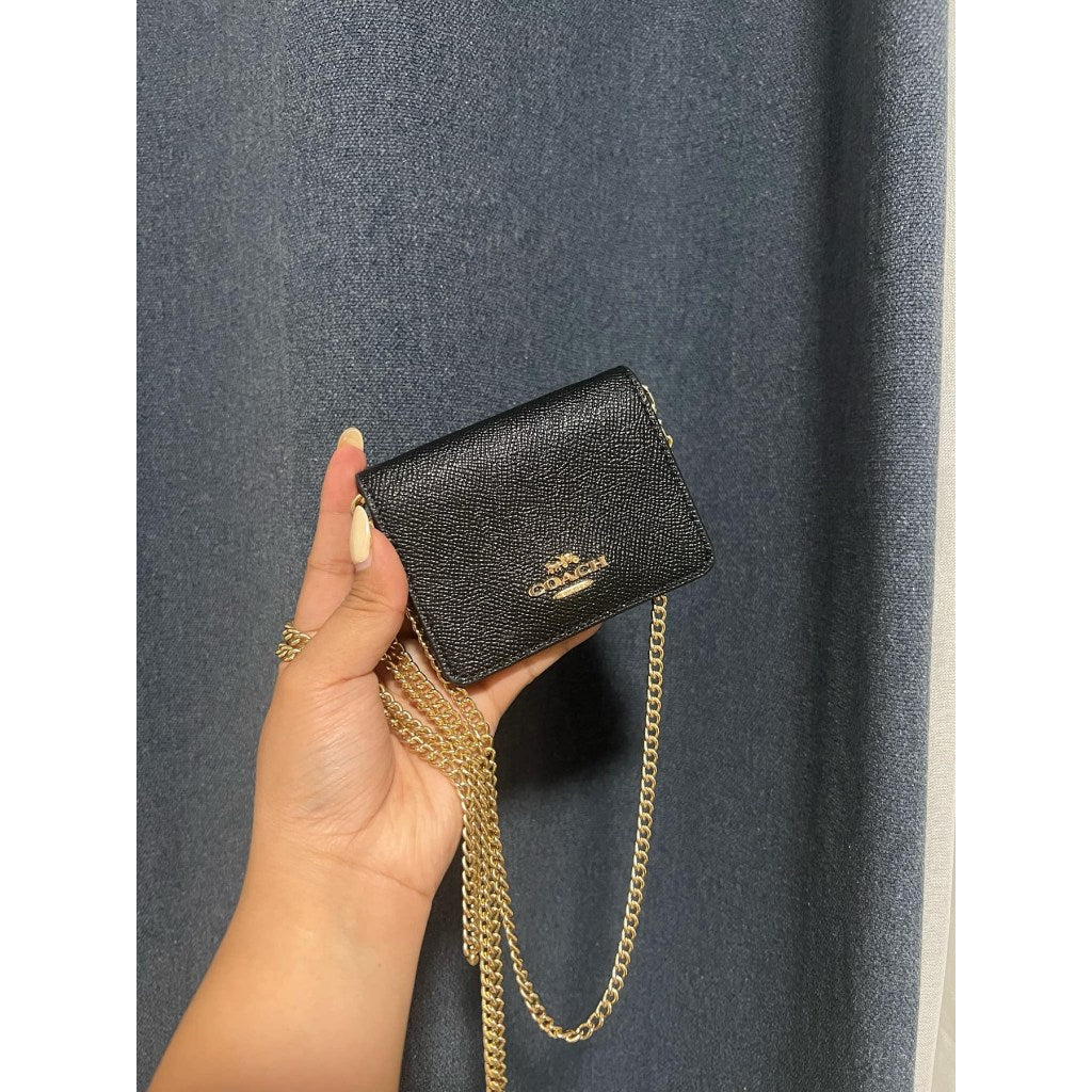 ORIG Preloved CCH MWOC Mini Wallet On A Chain Micro Bag Black Brown