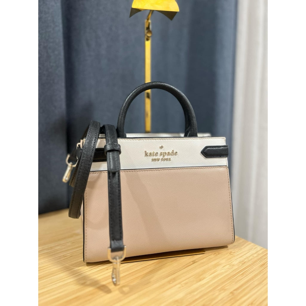 ORIG Preloved KS Staci Colorblock Small Satchel Beige Bag