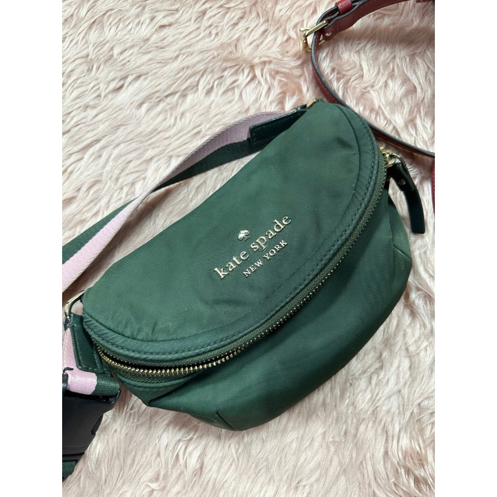 ORIG Preloved KS Watson Lane Varsity Stripe Betty Mini Belt Nylon Bag Green