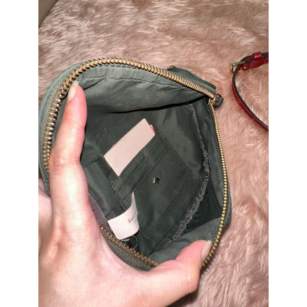 ORIG Preloved KS Watson Lane Varsity Stripe Betty Mini Belt Nylon Bag Green