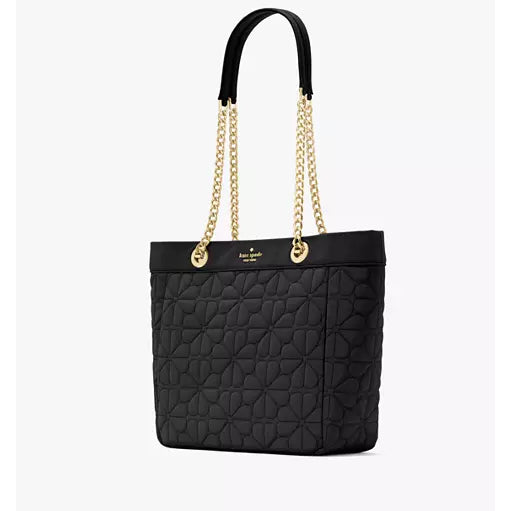 ORIG & IMPORTED KS Spade Flower Quilted Fabric Medium/Large Tote Black Bag