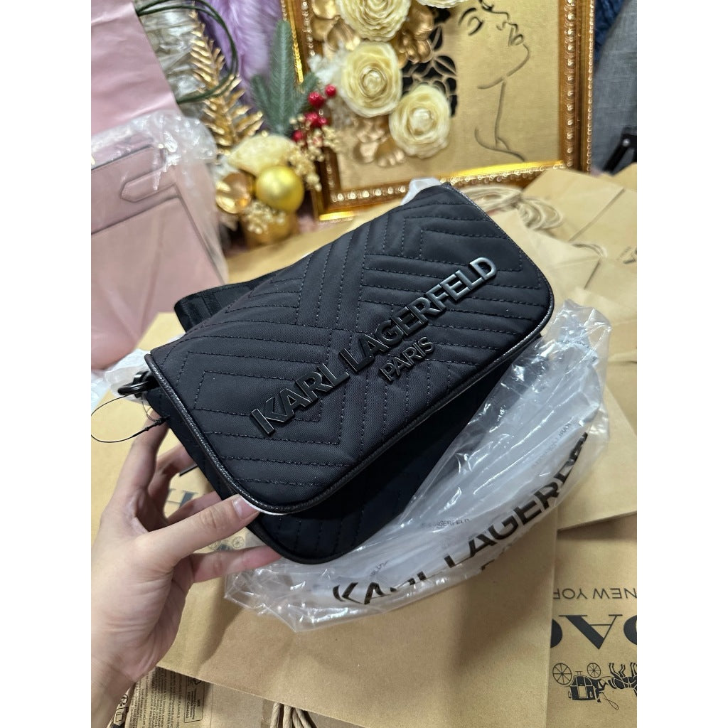 ORIG & IMPORTED Karl Lagerfeld KL Voyage Quilted Camera Black Bag with Pouch