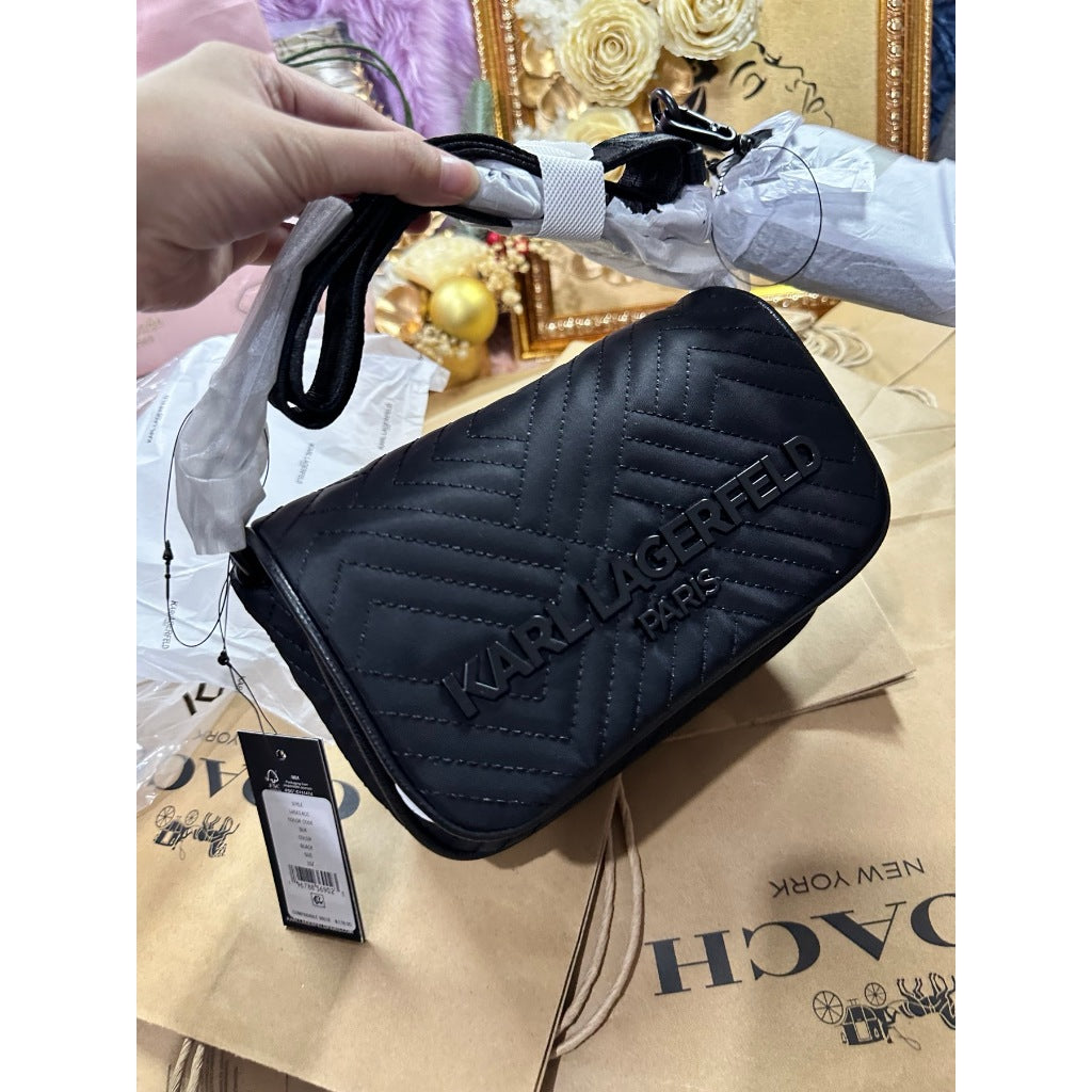 ORIG & IMPORTED Karl Lagerfeld KL Voyage Quilted Camera Black Bag with Pouch