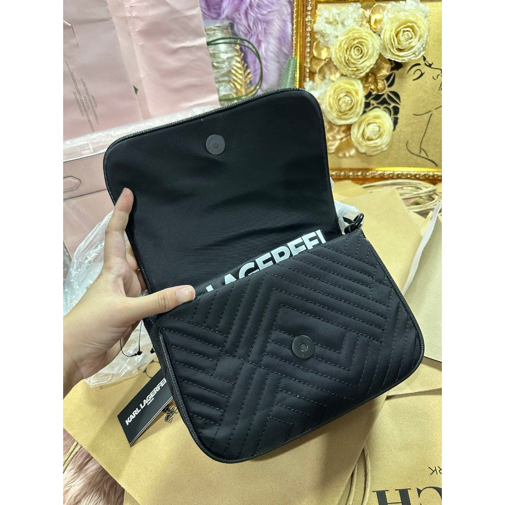 ORIG & IMPORTED Karl Lagerfeld KL Voyage Quilted Camera Black Bag with Pouch