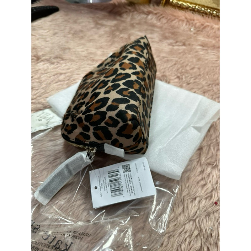 ORIG & IMPORTED KS Chelsea Medium Cosmetic Black Nylon Pouch Leopard