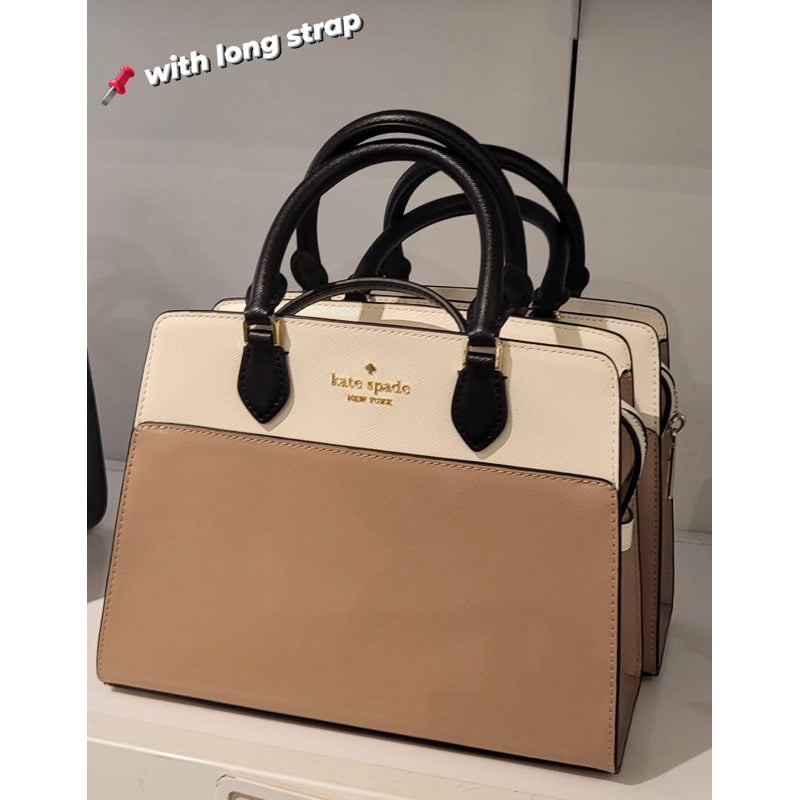 ORIG & IMPORTED KS Madison Small Satchel Bag in Beige / Black