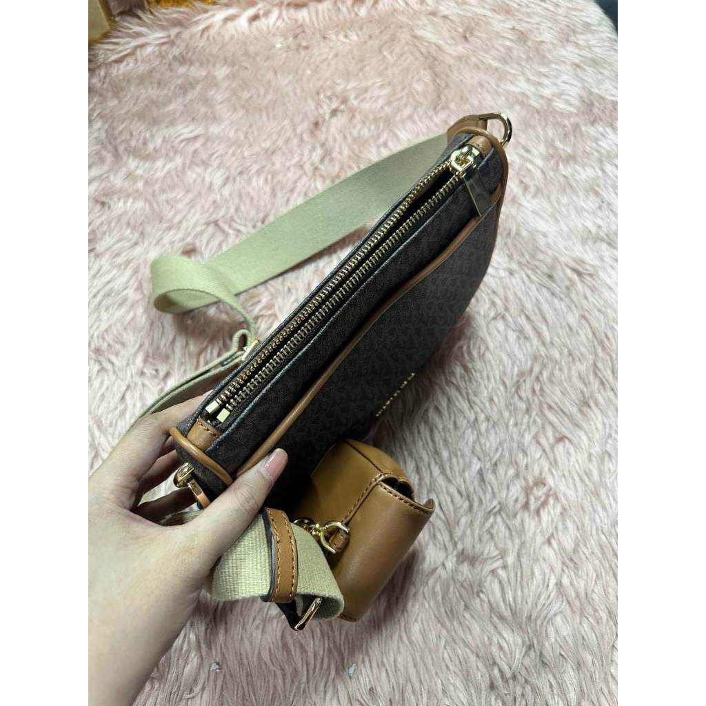 ORIG & IMPORTED Preloved MK Jet Set Medium Signature Logo Crossbody Brown Bag with Case for AirPo