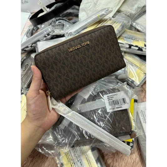 ORIG & IMPORTED MK Jet Set Large Multifunction Phone Case Wristlet Wallet Brown