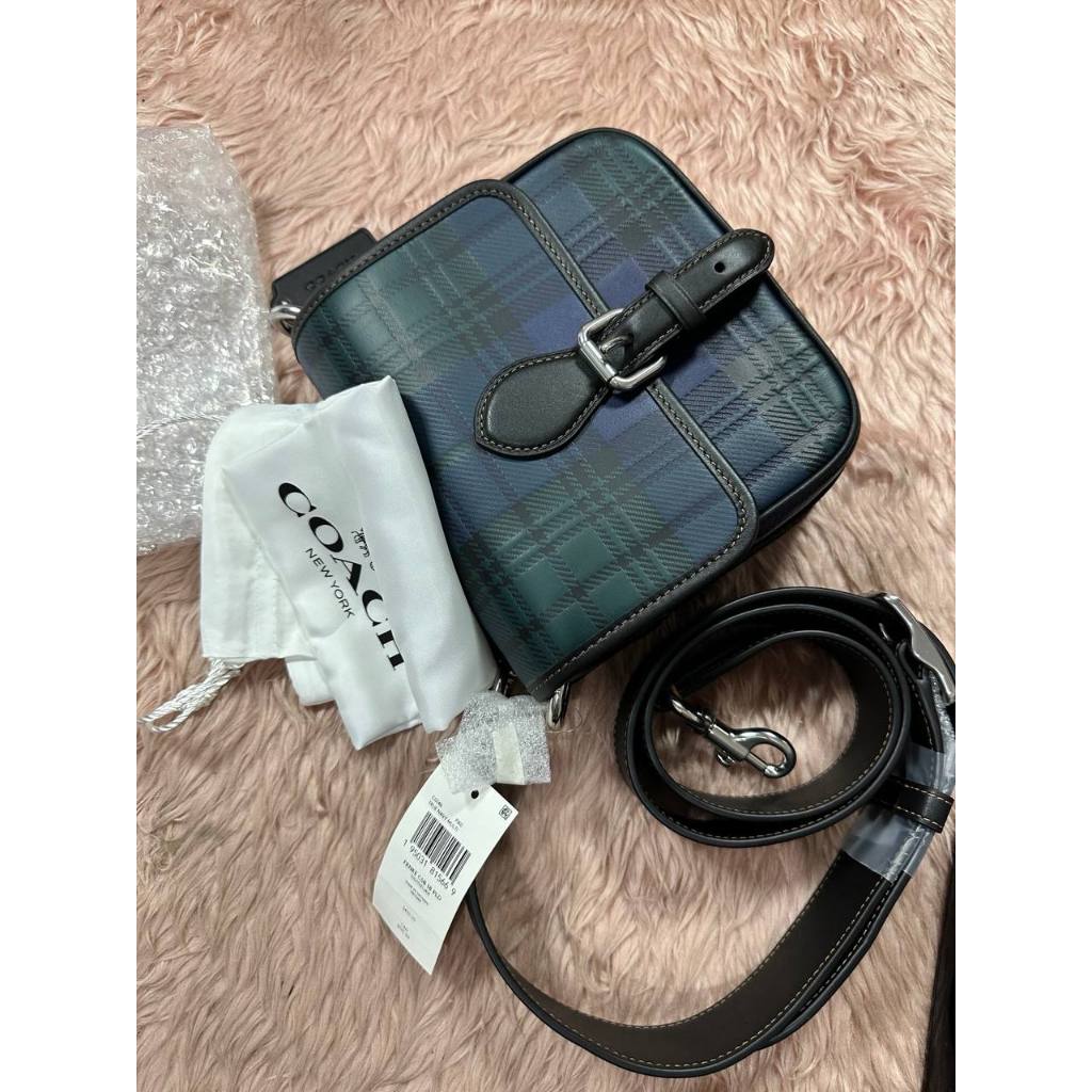 ORIG CCH Retail Frankie Crossbody 18 With Plaid Print Blue Small Men Bag