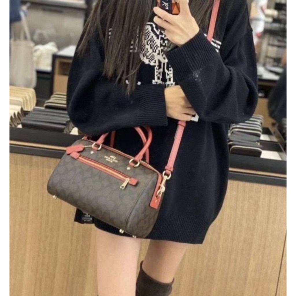 ORIG Preloved CCH Rowan Satchel In Signature Canvas Brown/Red Bag