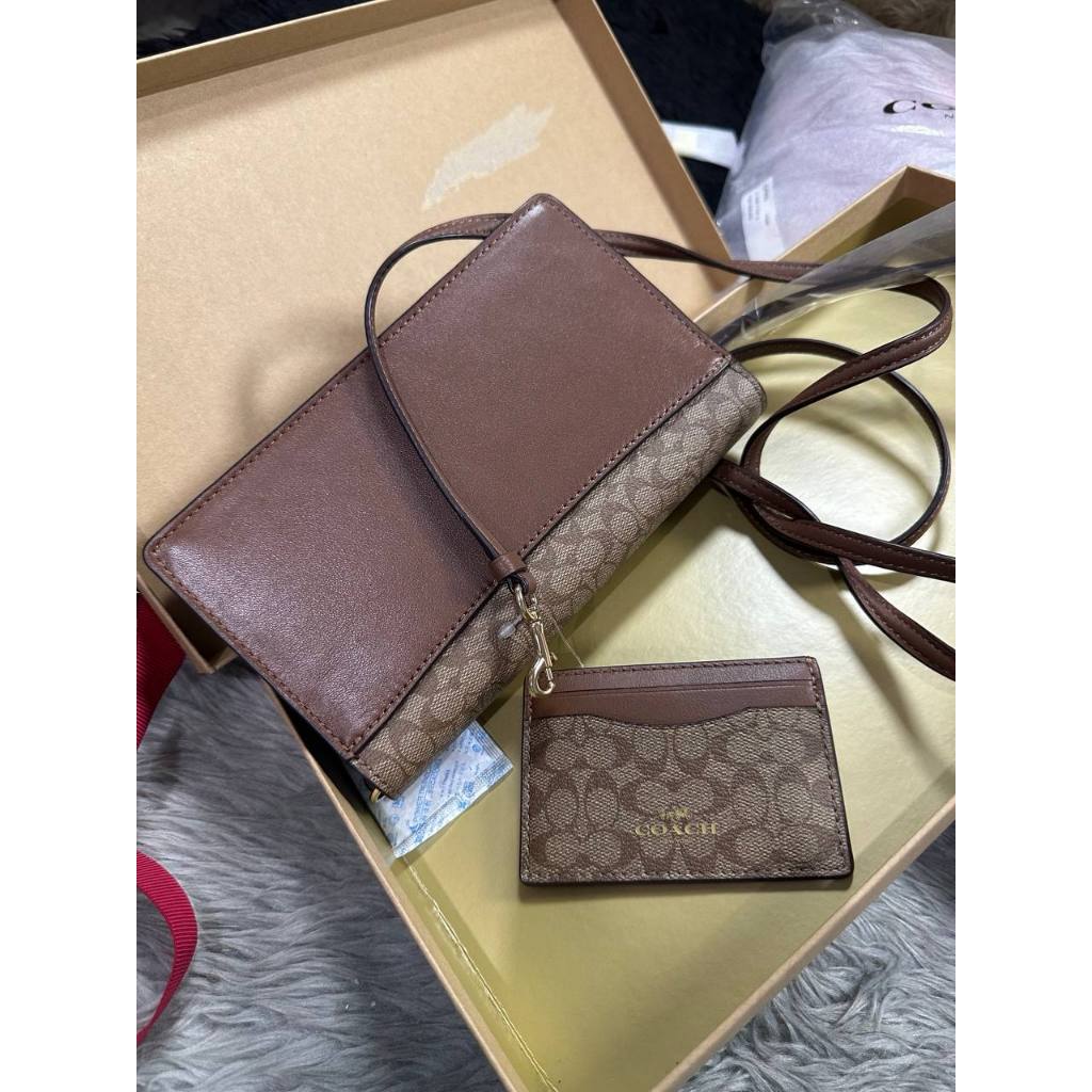 ORIG & IMPORTED CCH Anna Foldover Clutch Crossbody Small Bag & Card Wallet Set Khaki Brown