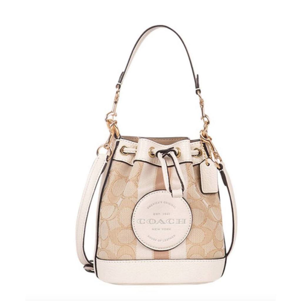 ORIG & IMPORTED CCH MINI DEMPSEY BUCKET WHITE BAG IN SIGNATURE JACQUARD