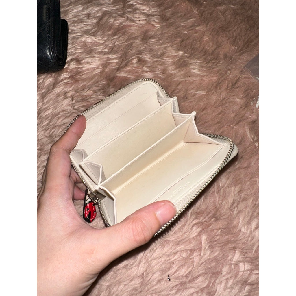 ORIG Preloved Retail CCH Small Strawberry-Print Zip-Around Leather Card Case White Wallet