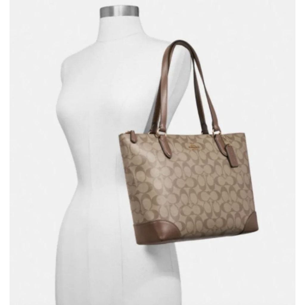 ORIG & IMPORTED CCH Zip Top Tote In Signature Canvas Khaki Brown Bag