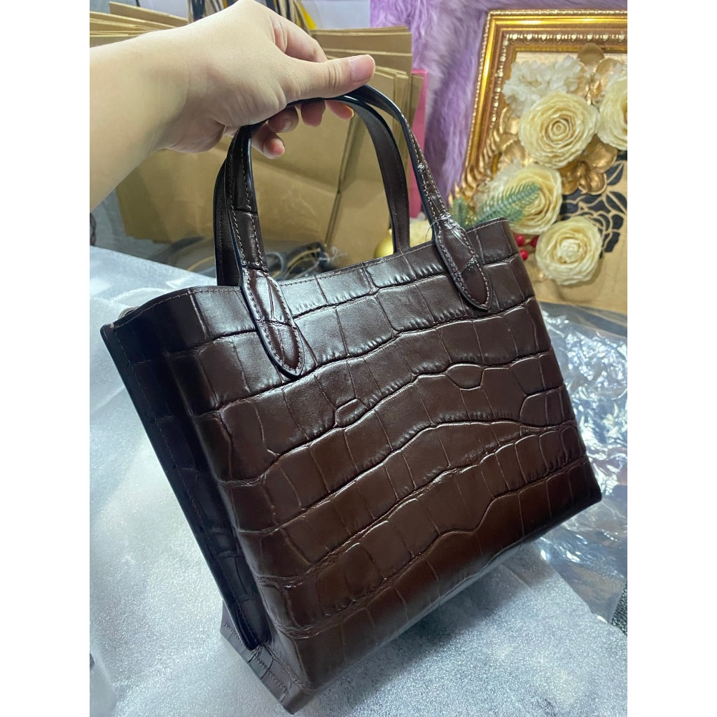 ORIG & IMPORTED CCH Retail Willow 24 Tote Bag in Croc-embossed Leather Maroon Maple Brown