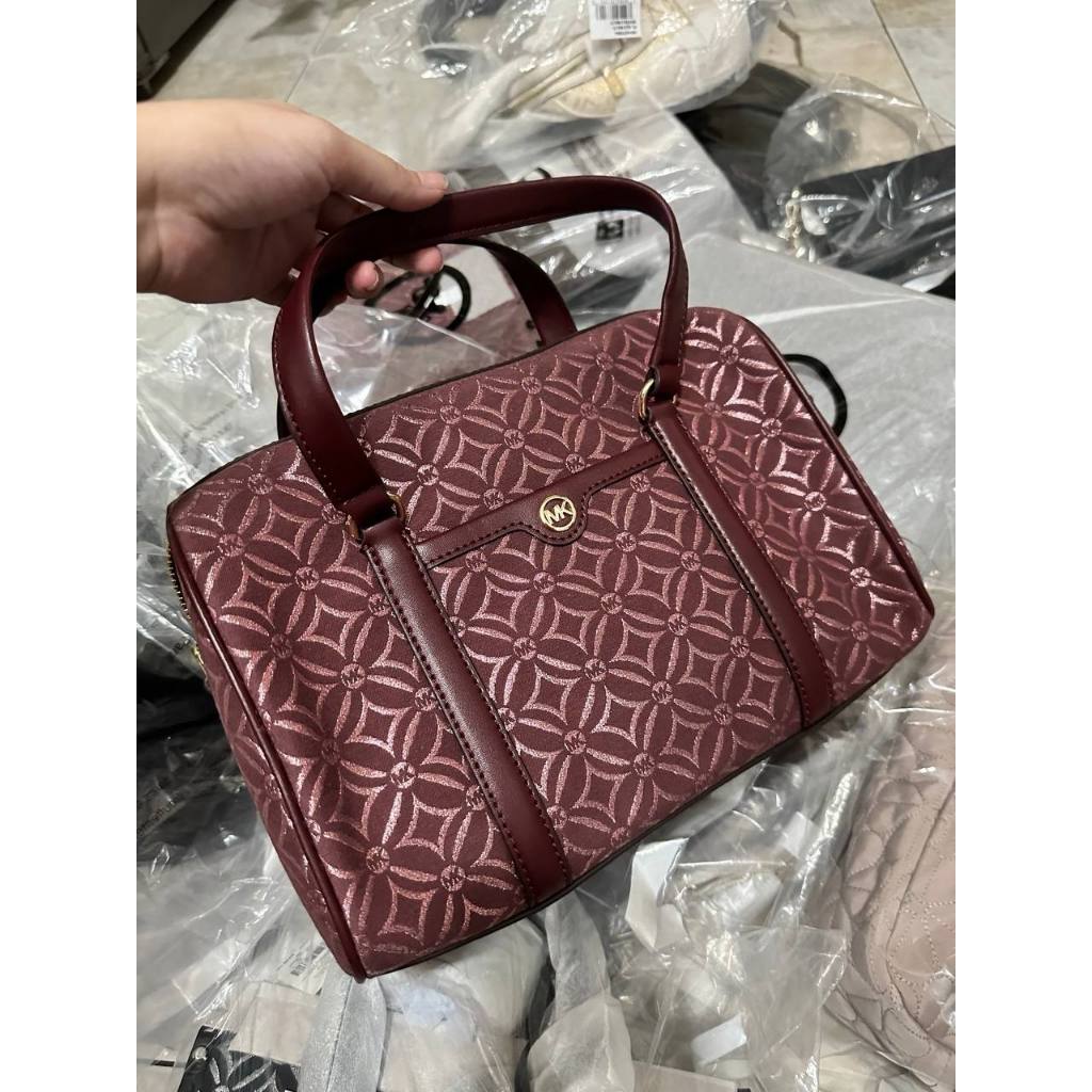 ORIG & IMPORTED MK Medium Duffle Satchel Bag Glitter Oxblood Maroon