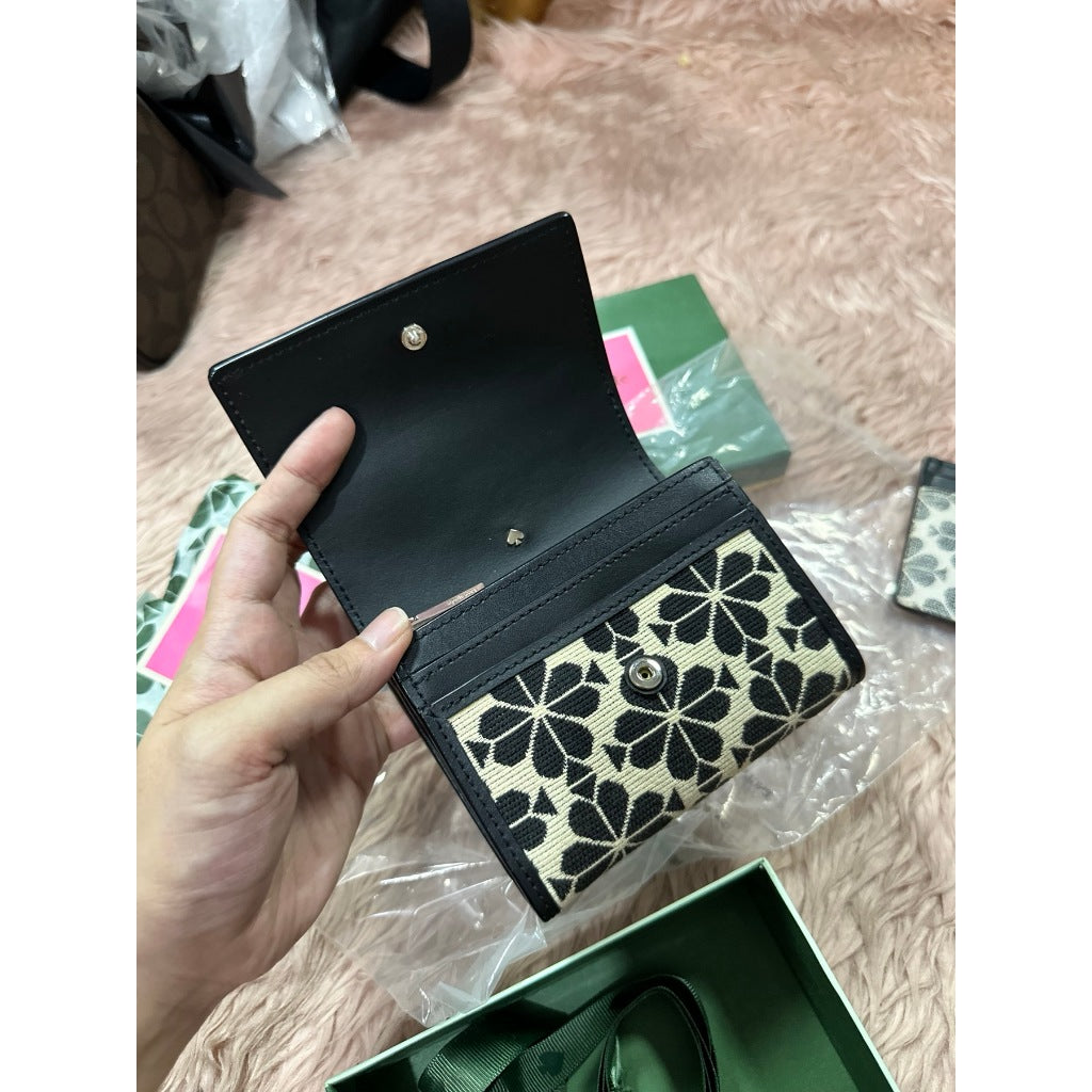 ORIG Preloved KS Spade flower jacquard small zip wallet bifold retail wallet