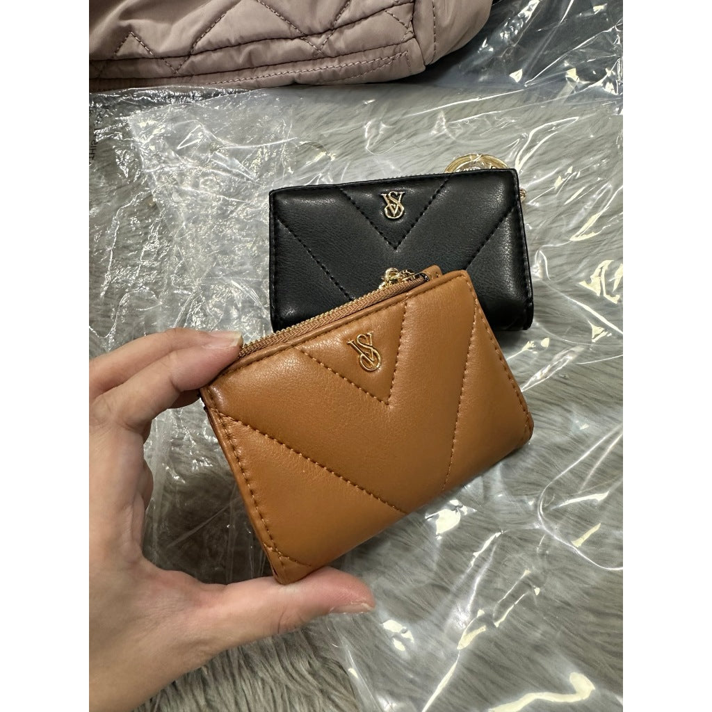 ORIG & IMPORTED Victoria's Secret VS Foldover Card Case Small Wallet Brown Black