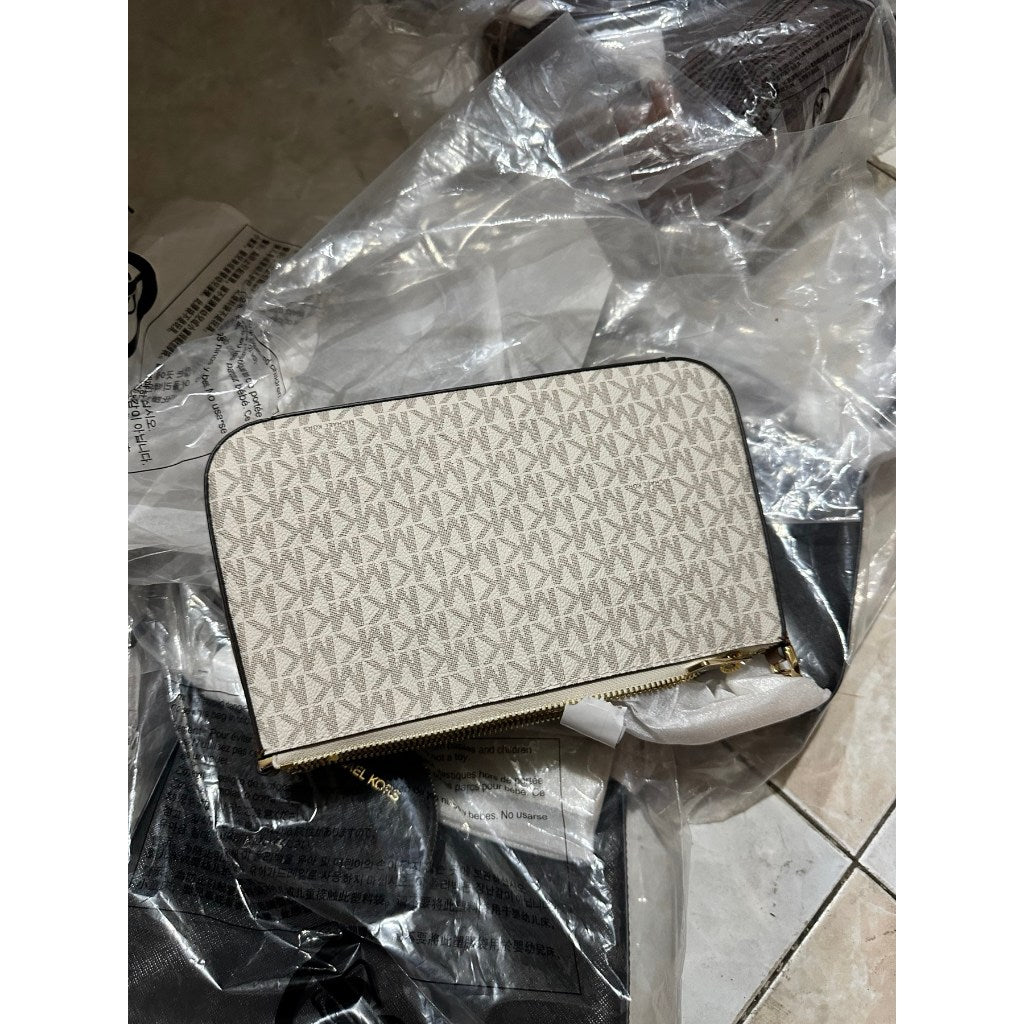 ORIG & IMPORTED MK Jet Set Signature Crossbody Tech Attachment Bag in Brown / Vanilla White