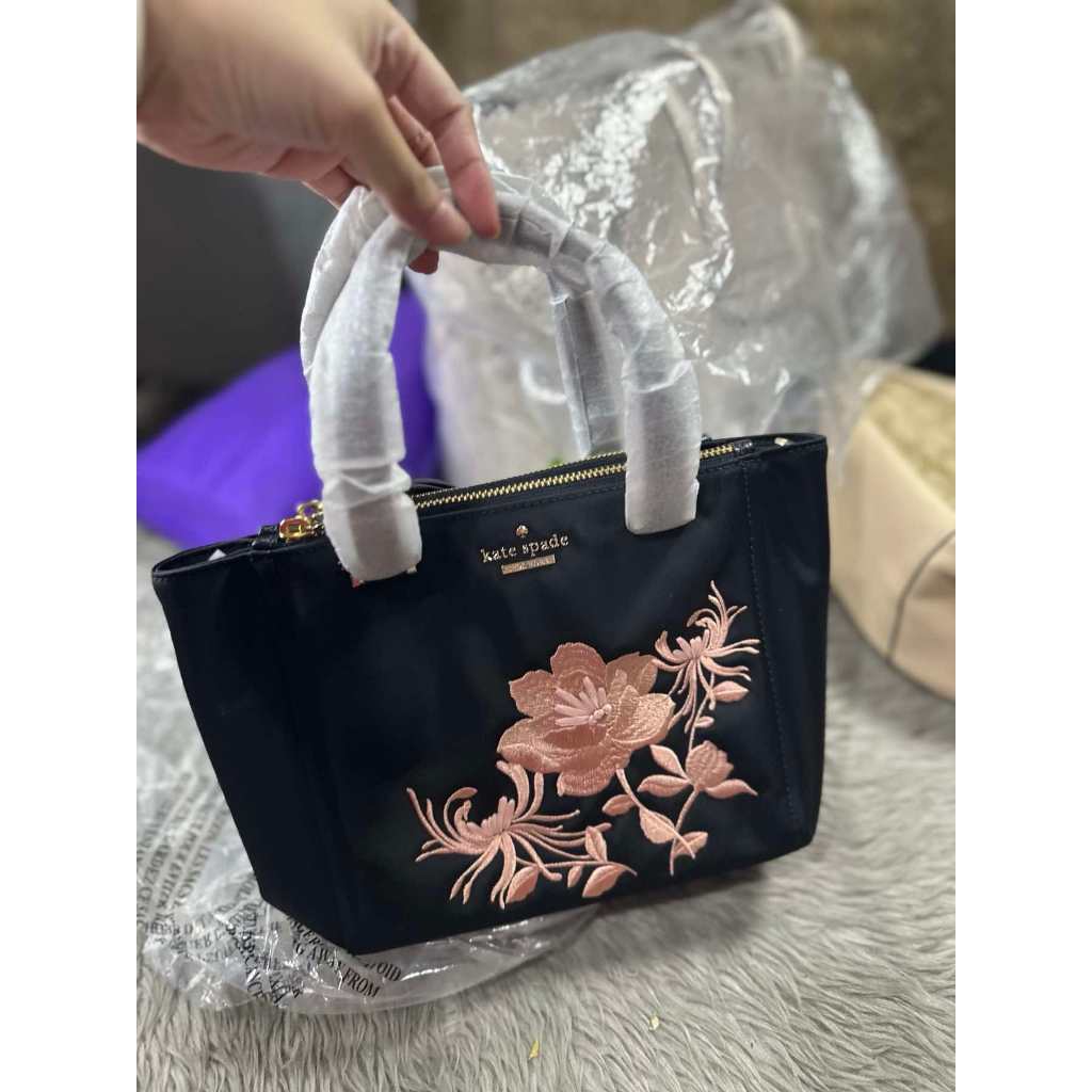 ORIG & IMPORTED KS Retail Dawn Place Embroidered Mini Kona Nylon Satchel Black Bag