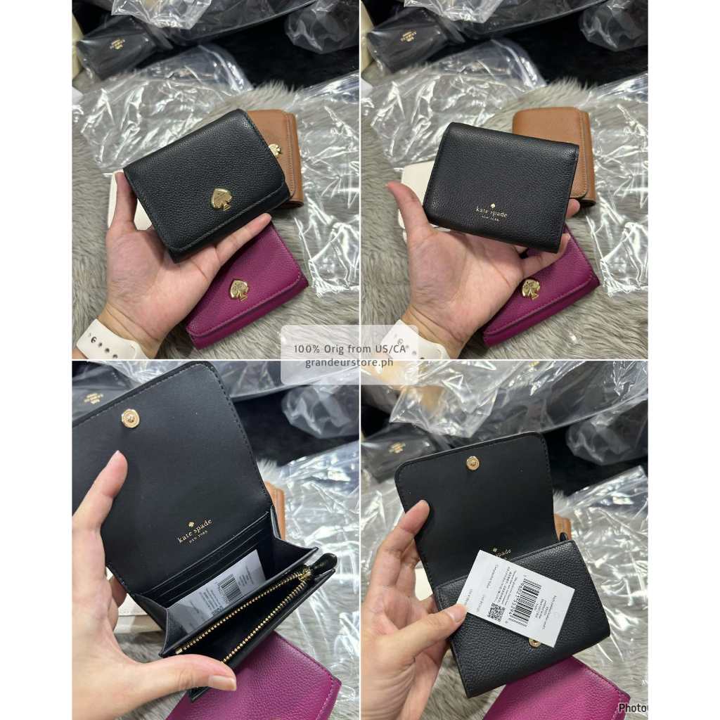 ORIG & IMPORTED KS Kayla Pebbled Leather Small L-Zip Wallet Brown White Black Pink