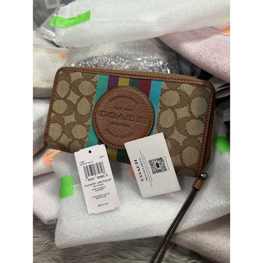ORIG & IMPORTED CCH Dempsey Large Phone Long Wallet In Signature Brown/Khaki/Black Jacquard