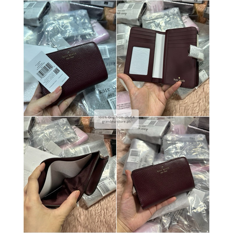 ORIG & IMPORTED KS Lena Pebbled Medium Compact Bifold Wallet Black Brown Green Beige