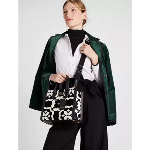 ORIG Preloved KS Retail Spade Flower Monogram Manhattan Chenille Small Tote Black Bag