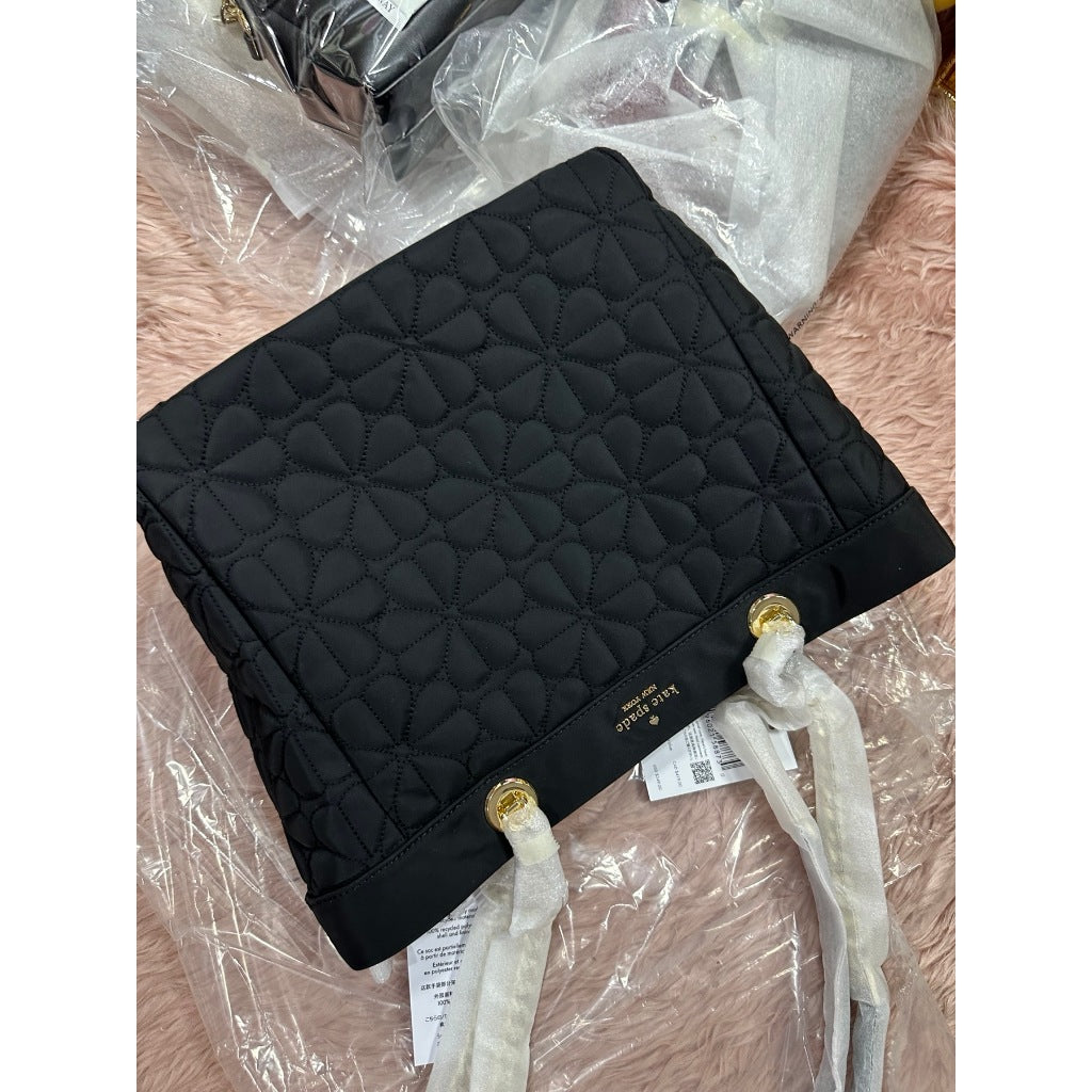 ORIG & IMPORTED KS Spade Flower Quilted Fabric Medium/Large Tote Black Bag
