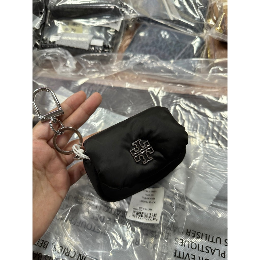 ORIG & IMPORTED TB Britten Nylon Puffy Card Case Mini Wallet Keychain Charm Black