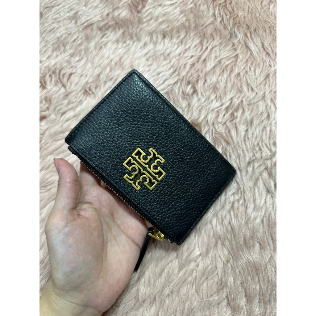 ORIG & IMPORTED Preloved TB britten Zip Card Case holder Slim Black Wallet