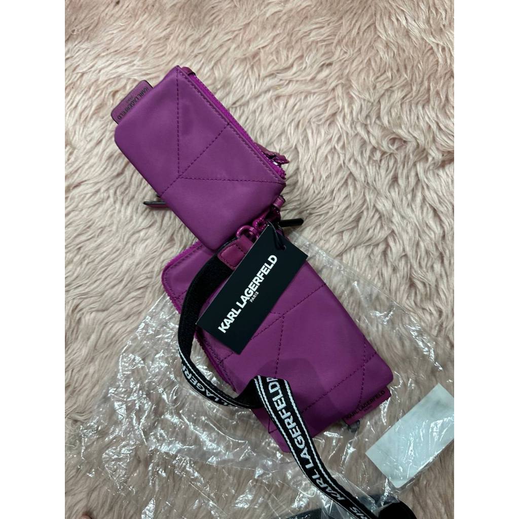 ORIG & IMPORTED Karl Lagerfeld KL Voyage Lanyard Keychain Phone Nylon Wallet Purple Pink