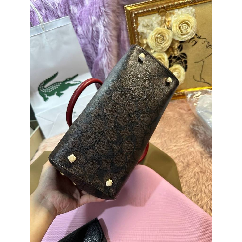 ORIG Preloved CCH Rowan Satchel In Signature Canvas Brown/Red Bag